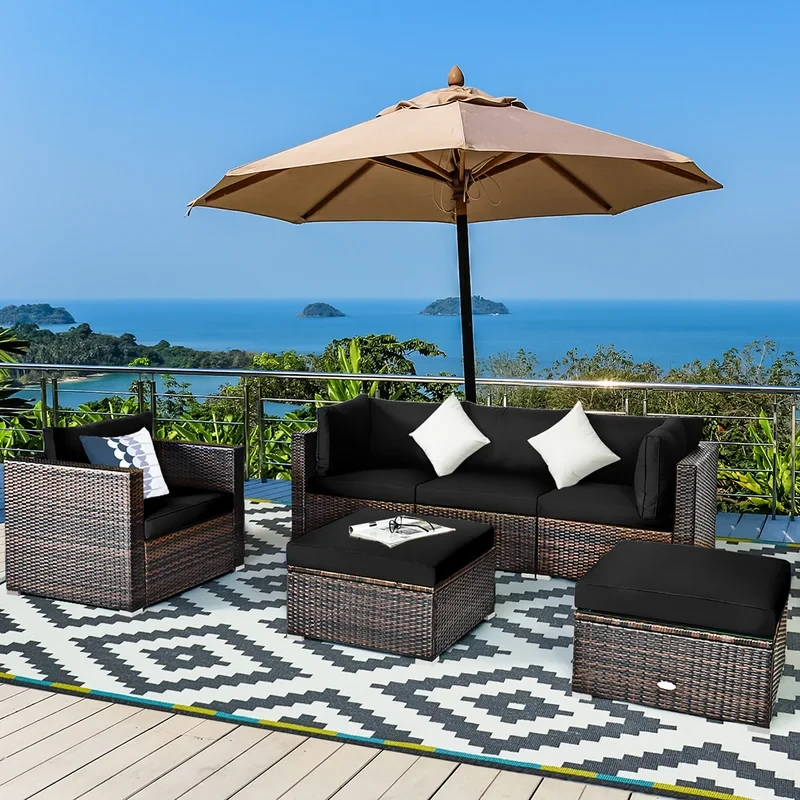 Patiojoy 7 Piece Rattan Sectional Seating Group with Cushions