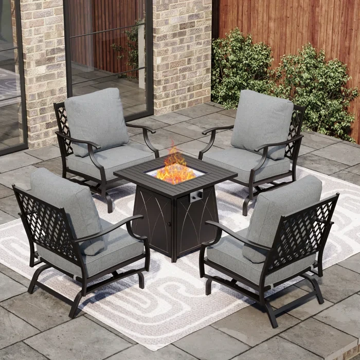 Asfand 4 - Person Outdoor Seating Group with Rocking Lounge Chairs& Firepit Table