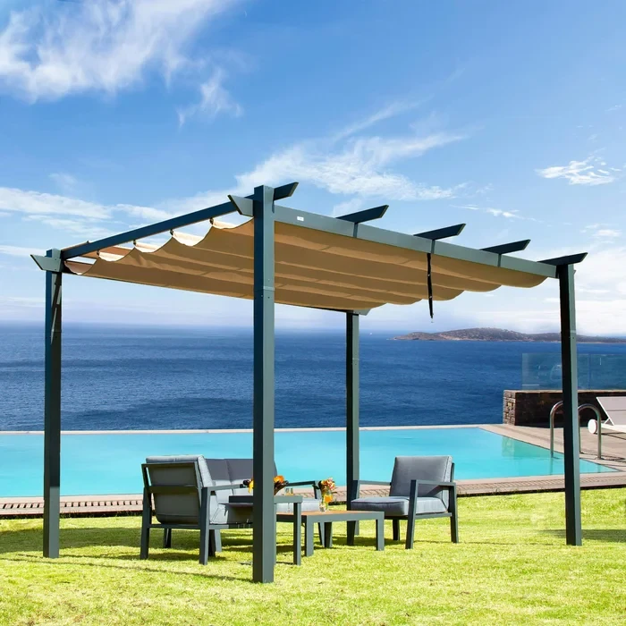 Palawan Aluminum Retractable Pergola with Canopy 13 ft. x 9.1 ft