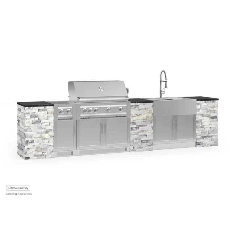 Outdoor Kitchen Signature Series 11 Piece Cabinet Set with Sink, Grill Cabinet and Granite Top