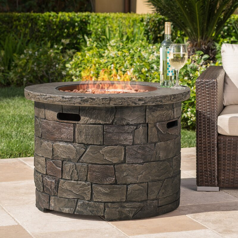 Leopold 24'' H x 34.5'' W Stone Propane Outdoor Fire Pit Table