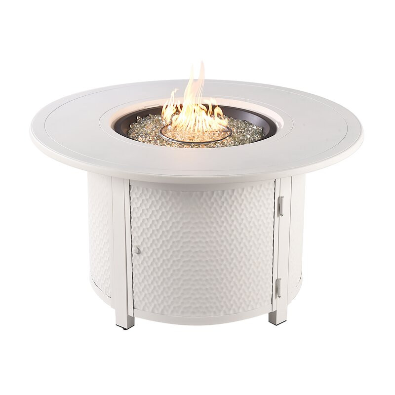 Round 44 In. X 44 In. Aluminum Propane Fire Pit Table With Glass Beads, Two Covers, Lid, 55,000 Btus