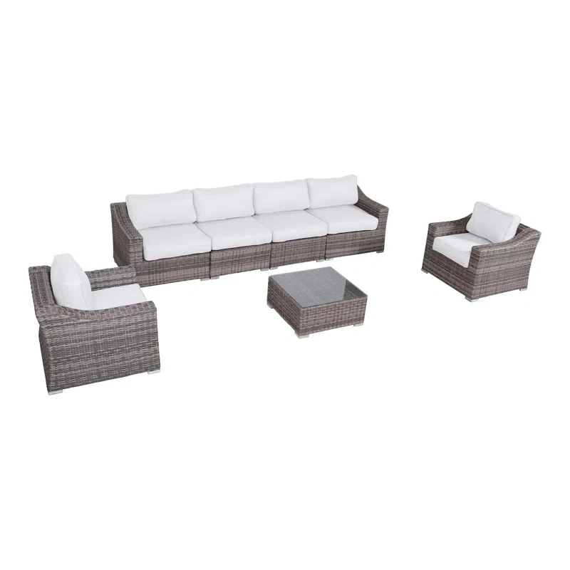 Moyeda Wicker Fully Assembled 6 - Person Seating Group with Cushions | Complete Outdoor Seating Set