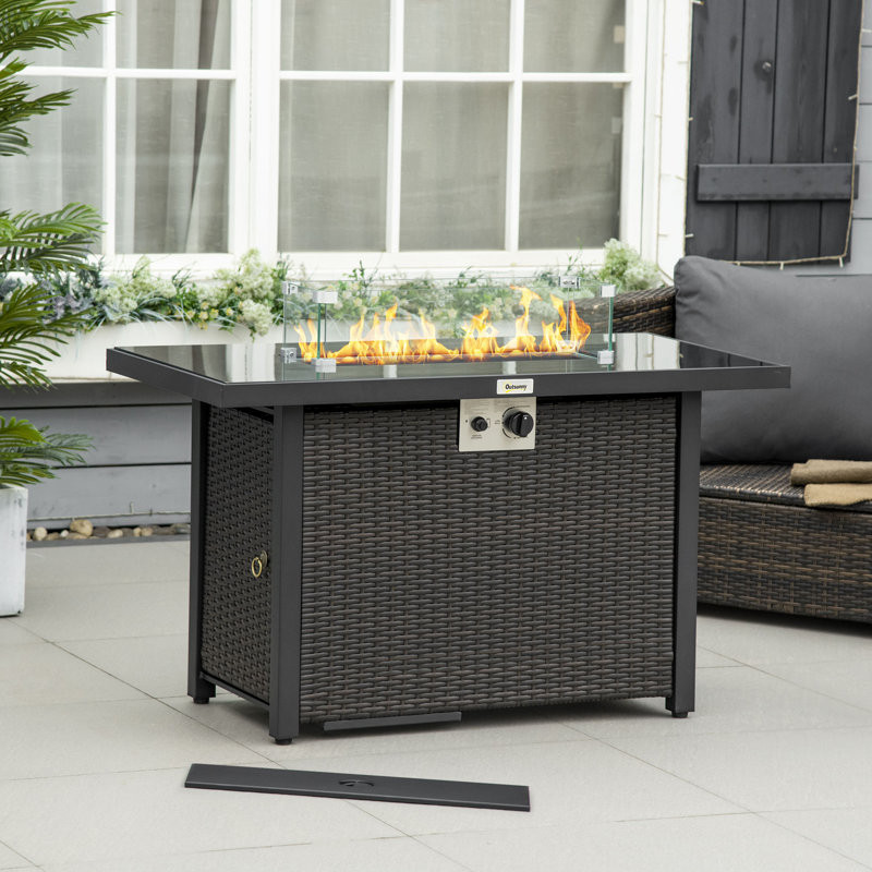 24.8" H x 42.9" W Iron Propane Outdoor Fire Pit Table