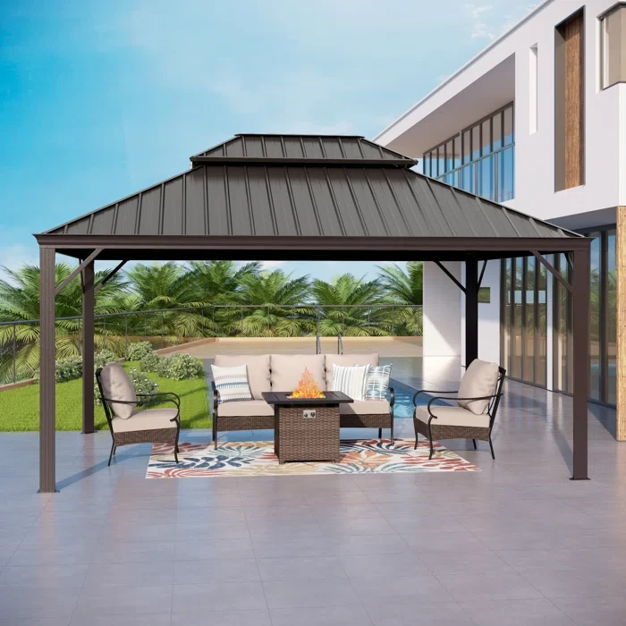 Hardtop Double-Roofed Aluminum Patio Gazebo 12x16