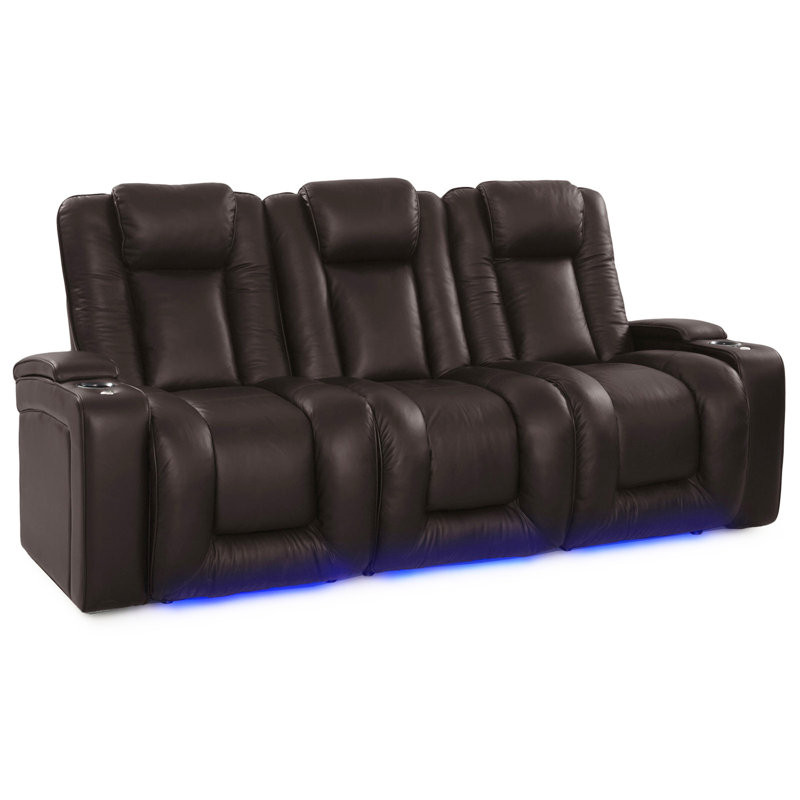 Euston Upholstered Home Theater Seating with Cup Holder Leather Type:  Brown Leather Match