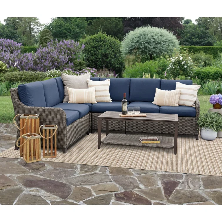 5 Piece Rattan Sectional Seating Group with Cushions