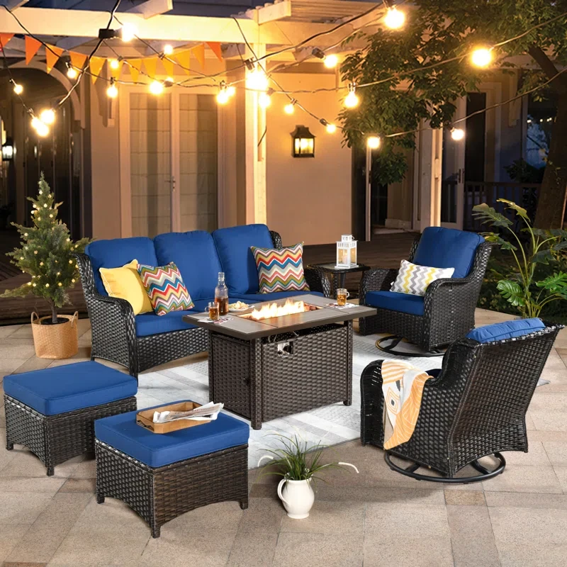 Cracraft 7 Piece Sofa Seating Group with Fire Pit and Cushions