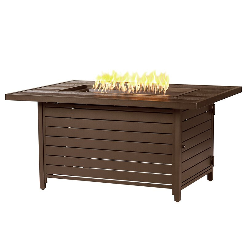 Topanga Rectangular 48 In. X 36 In. Aluminum Propane Fire Pit Table, Glass Beads, Two Covers, Lid, 55,000 Btus In Brown Finish