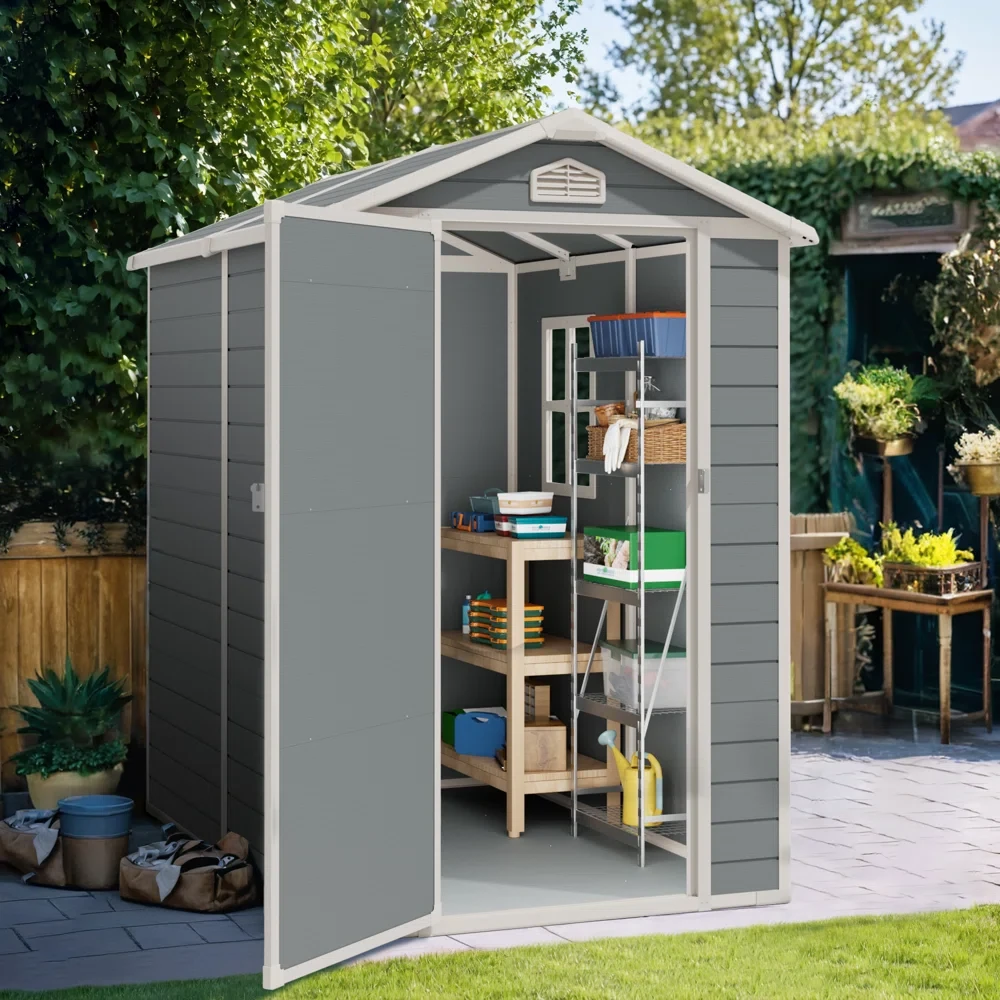 4 ft. W x 6 ft. D Lockable Door Plastic Lean-To Storage Shed with Floor and Window