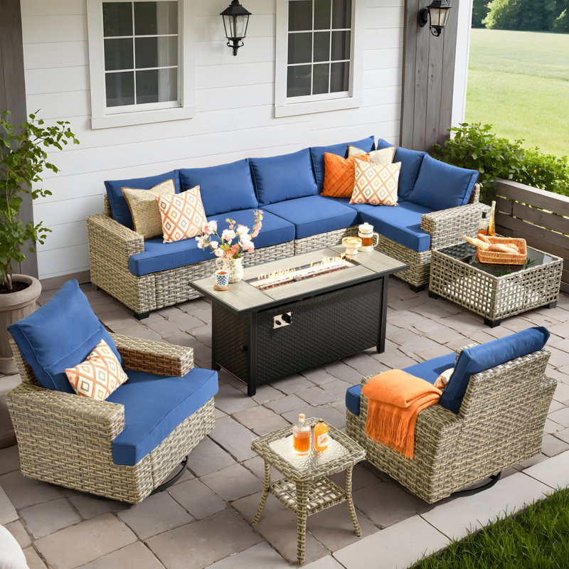 10-Piece Outdoor Sofa With Stove And Coffee Table, Deep Size And Thick Cushion