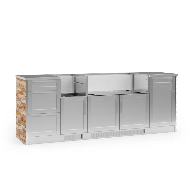 Outdoor Kitchen Signature Series 8 Piece Cabinet Set with Dual Side Burner and Stainless Steel Top