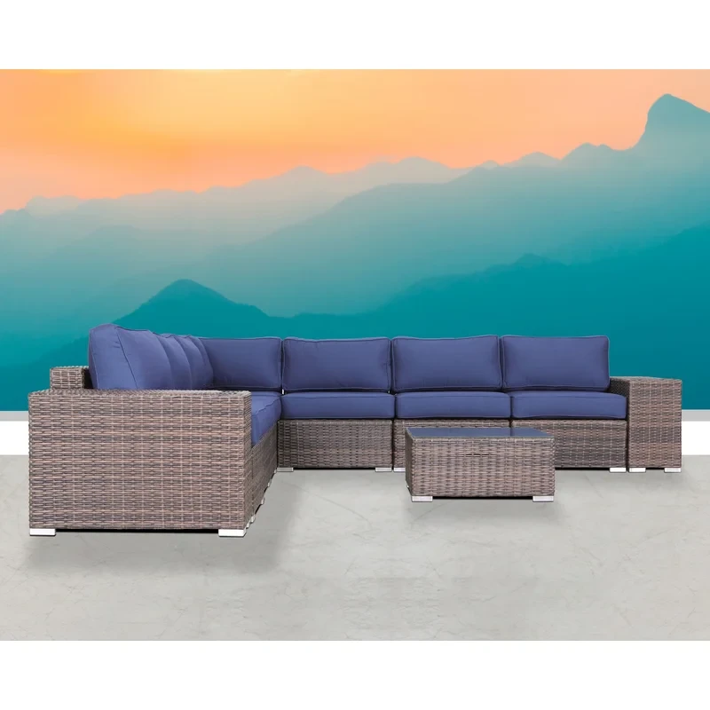 Minnesota Fully Assembled 6 Person Sectional Seating Group With Sunbrella Navy blue Cushions