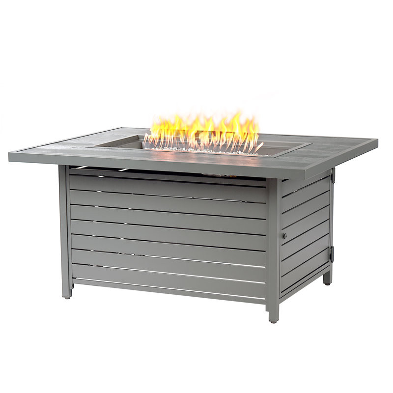 Topanga Rectangular 48 In. X 36 In. Aluminum Propane Fire Pit Table, Glass Beads, Two Covers, Lid, 55,000 Btus In Brown Finish