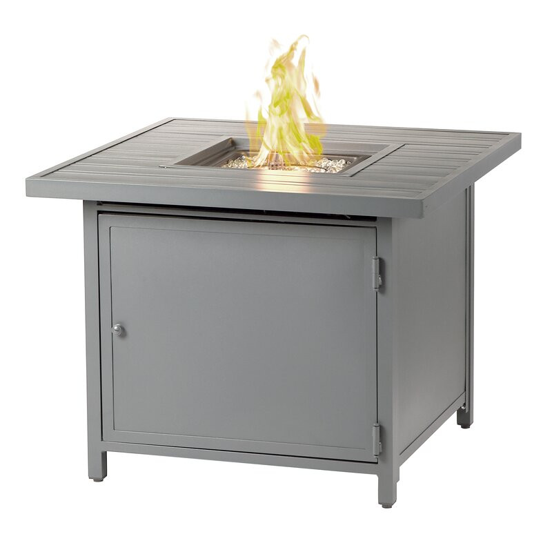 Square 42 In. X 42 In. Aluminum Propane Fire Pit Table With Glass Beads, Two Covers, Lid, 55,000 Btus In Grey Finish