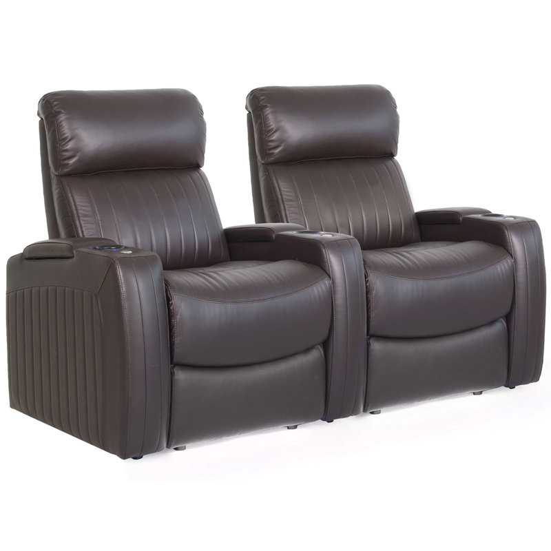 Catilaya Upholstered Power Reclining Home Theater Seating with Cup Holder Body Fabric:  Brown Leather Match