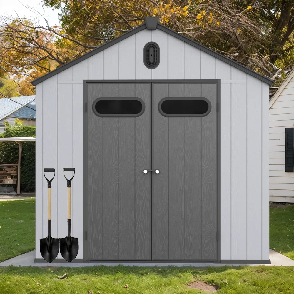 Large 8' x 10' Outdoor Resin Storage Shed, Plastic Shed w/Floor & Lockable Door, Waterproof Shed