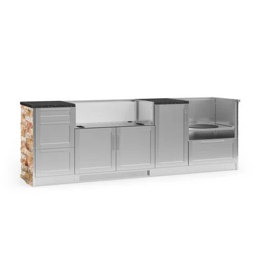 Outdoor Kitchen Signature Series 8 Piece Cabinet Set with Grill Cabinet and Granite Top