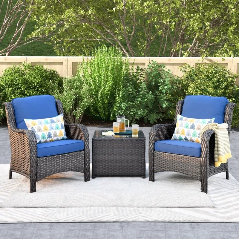 Thala Wicker/Rattan 3 Piece Patio Set with Cushions