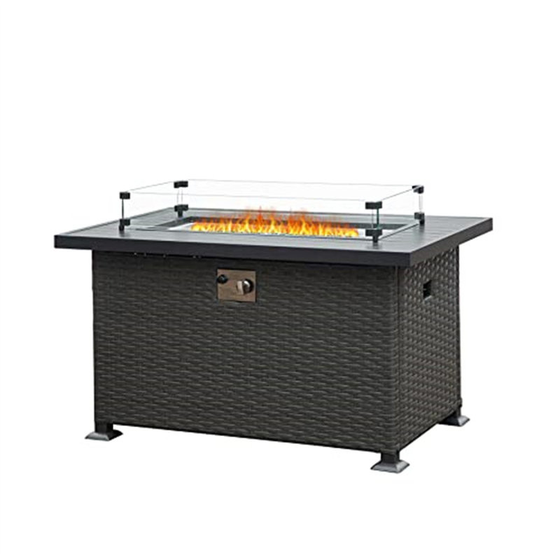 Taleigh 24.41'' H x 43.31'' W PE Wicker Propane Outdoor Fire Pit Table with Lid