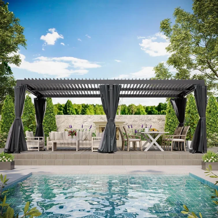 88" H x 227" W x 141" D Aluminum Pergola with Canopy