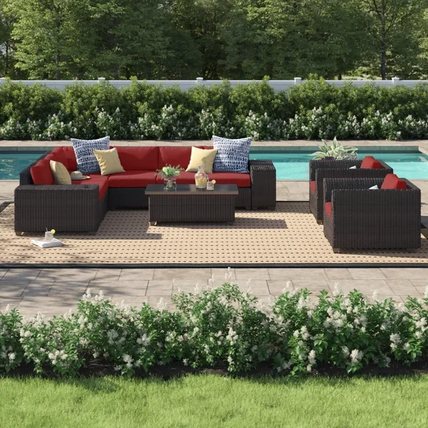 Larrissa 11 Piece Rattan Sectional Seating Group with Cushions