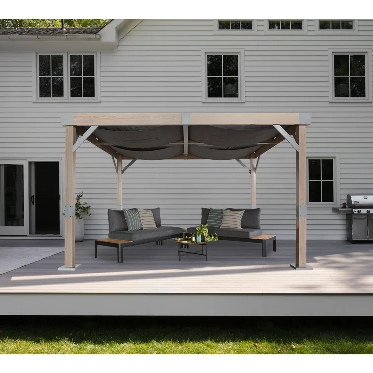 Sojag Fontana Wood Finish Aluminum Frame 10 x 12 ft Pergola