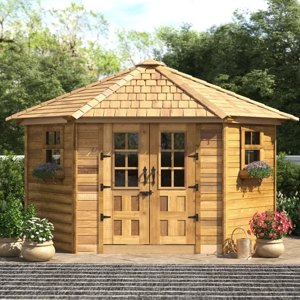 9 ft. W x 9ft. D Penthouse Cedar Wood Garden Shed with French Doors