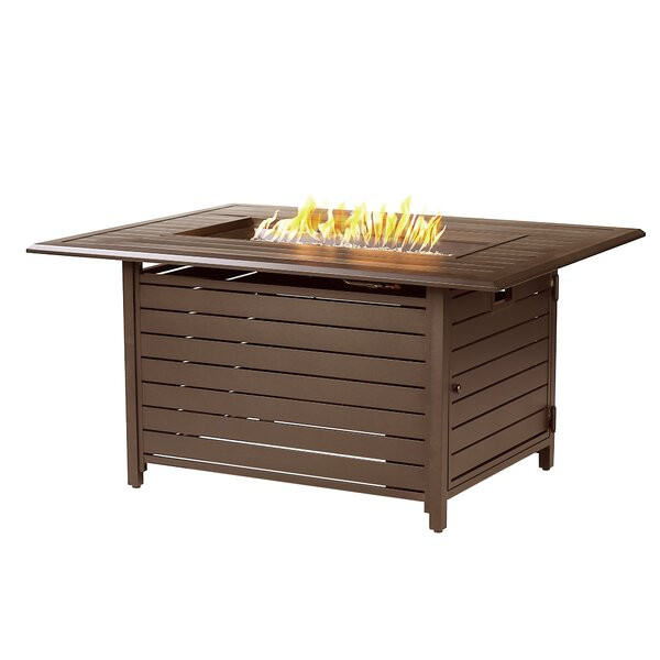 Zooey Rectangular 48 In. X 36 In. Aluminum Propane Fire Pit Table, Glass Beads, Two Covers, Lid, 55,000 Btus In Copper Finish