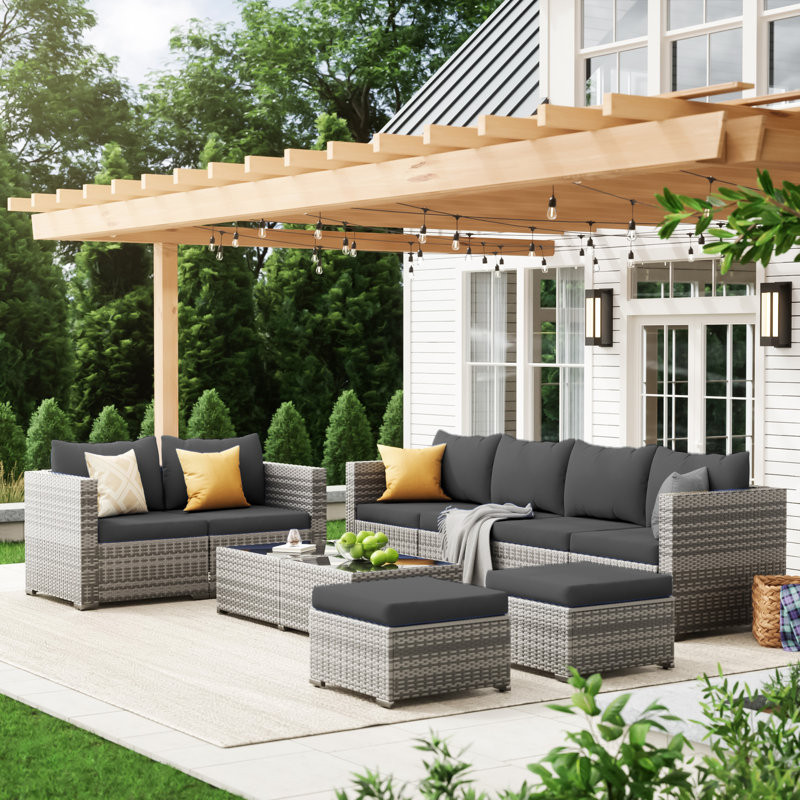 10 Piece Rattan Sectional Seating Group With Cushions