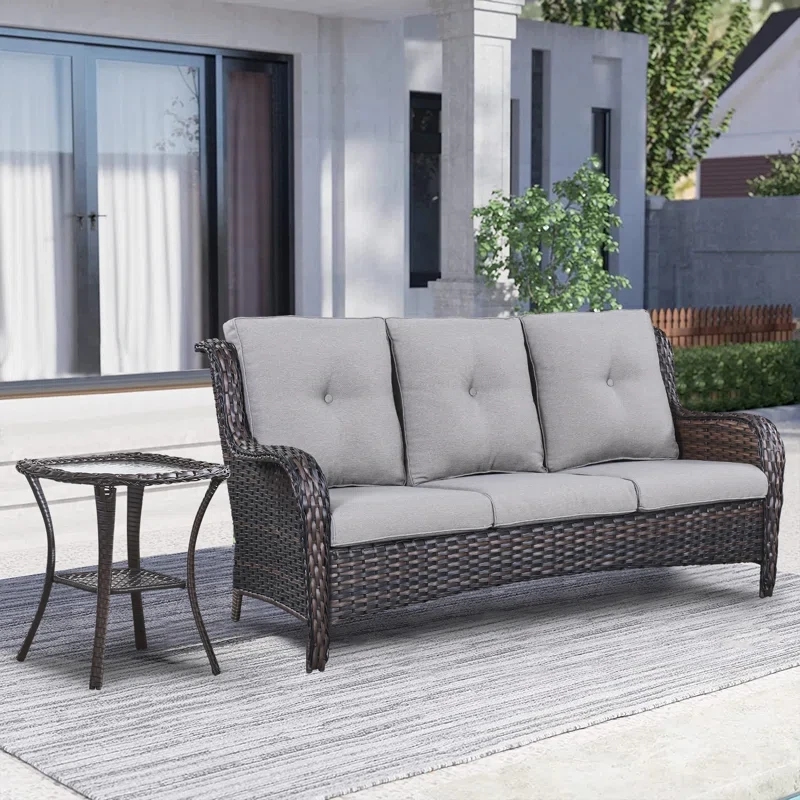 Schutt 75'' Wide Outdoor Patio Sofa with Cushions and Side Table