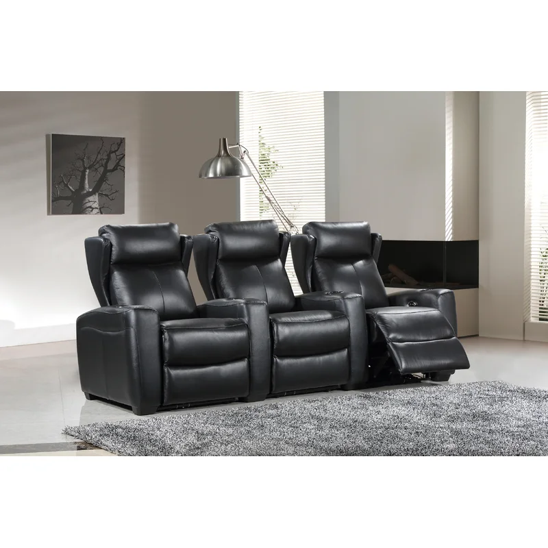 Vallecito Leather Power Reclining Home Theater Seating with Cup Holder