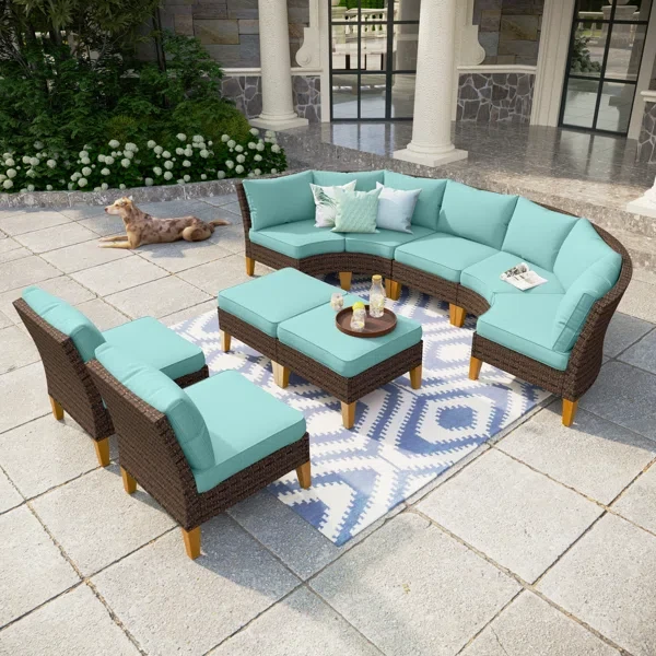 Argyri Wicker Outdoor Patio Conversation Furniture Sectional Set with Cushions