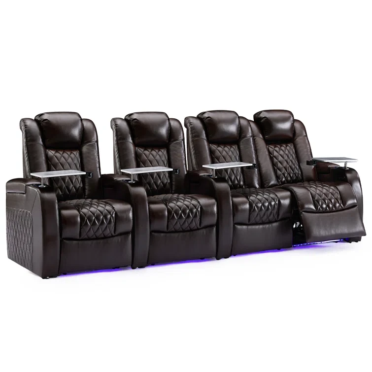 Leather Home Theater Seating with Cup Holder (Set of 4)