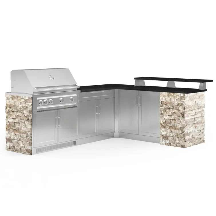 Outdoor Kitchen Signature Series 8 Piece L Shape Cabinet Set with 40 in. Propane Gas Platinum Grill