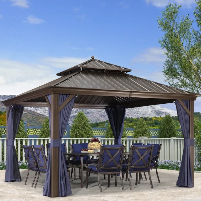 Purple Leaf 12' x 12' Aluminium Patio Gazebo with Curtain and Netting