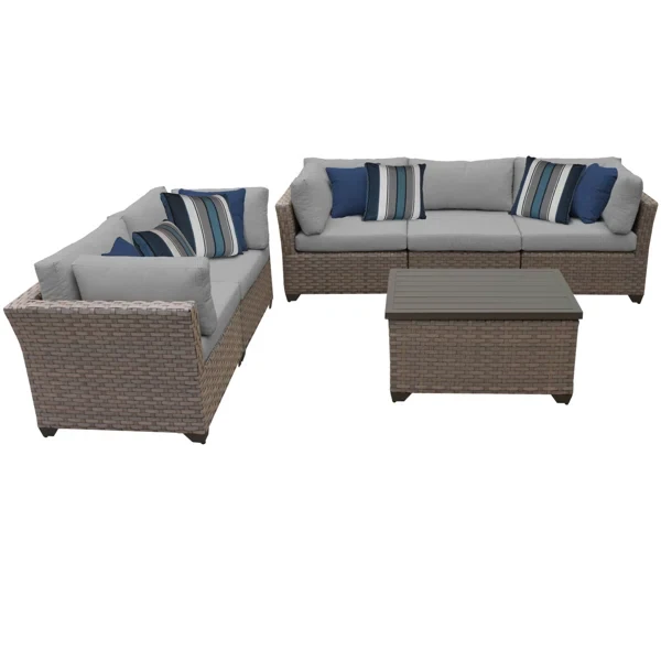 Anupras 6 Piece Outdoor Sectional Conversation Set with Loveseat, Sofa, and Storage Coffee Table