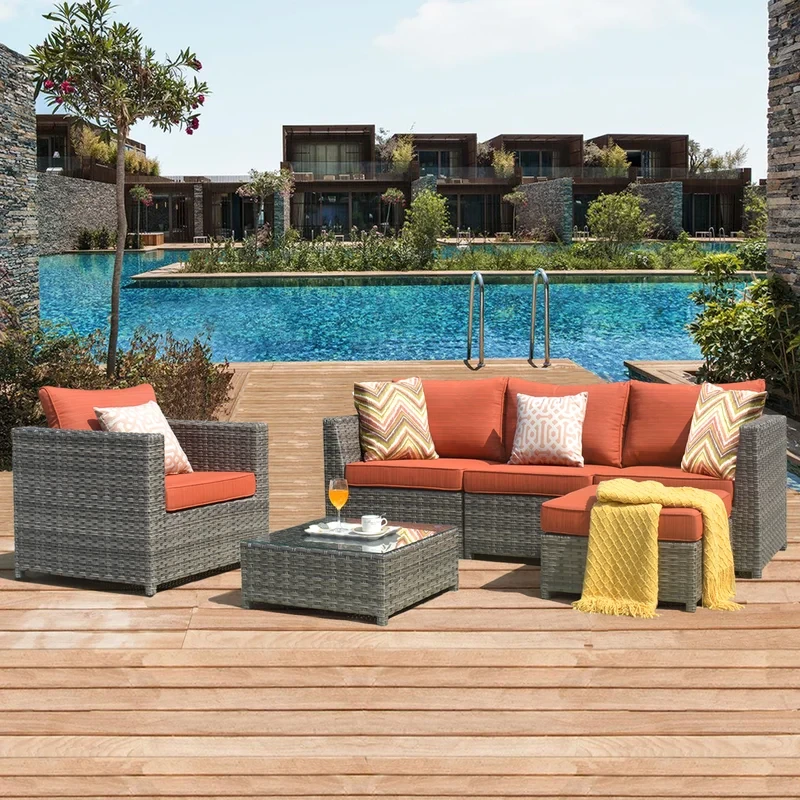 Kaniha 6 Piece Rattan Sofa Seating Group with Cushions