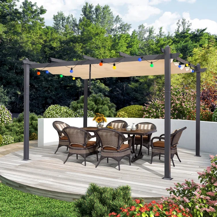 13 Ft. W x 10 Ft. D Metal Pergola with Canopy