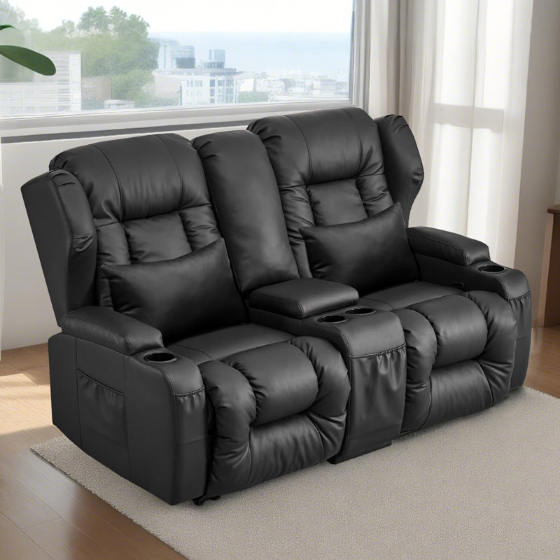 Iyed Faux Leather Home Theater Seating with Cup Holder