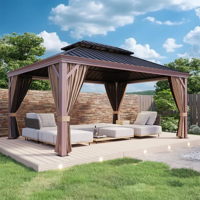 16 Ft. W x 12 Ft. D Steel Patio Gazebo, Hardtop Gazebo