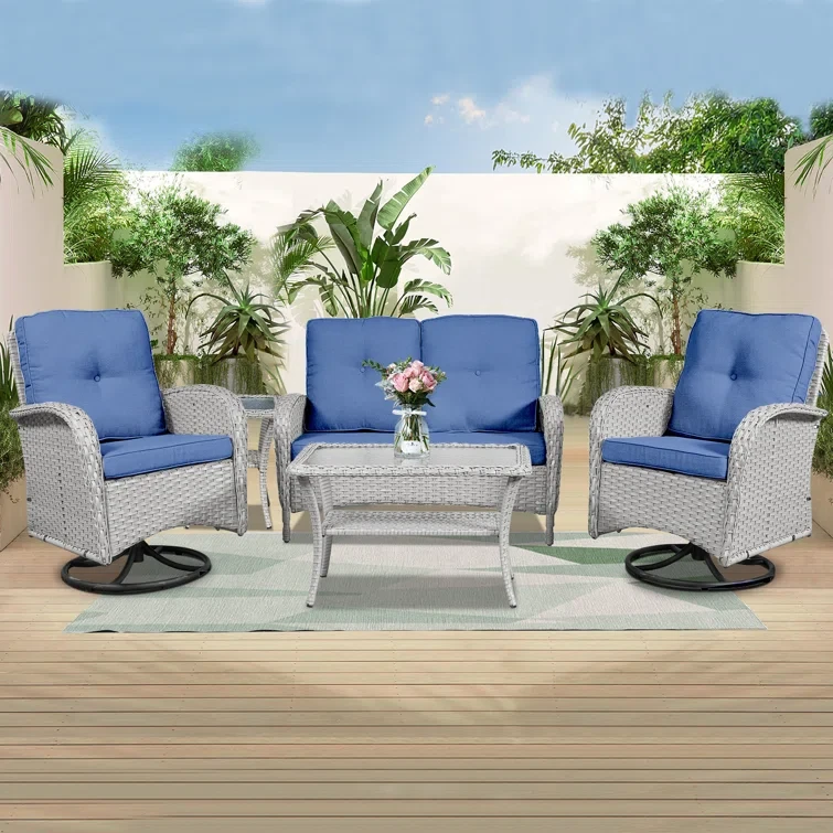 Laytham 5 Piece Rattan Sofa Seating Group with Cushions