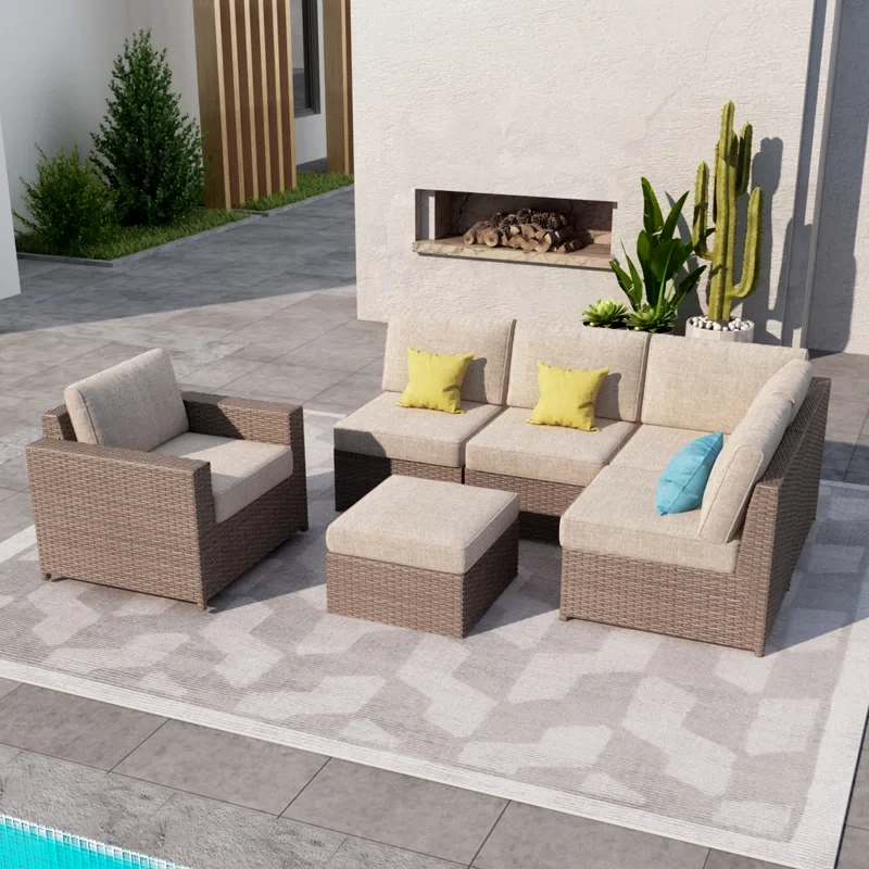 Amberson Fully Assembled 6-Person Outdoor Reversible Patio Sectional with Cushions