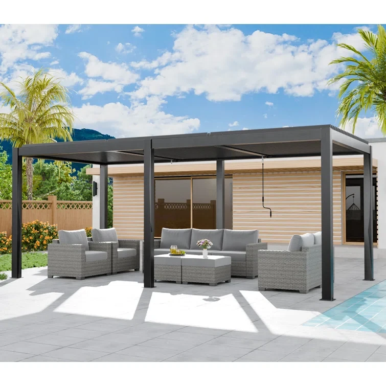 90" H x 156" W x 120" DMetal Pergola with Independent Adjustable Louver Roof