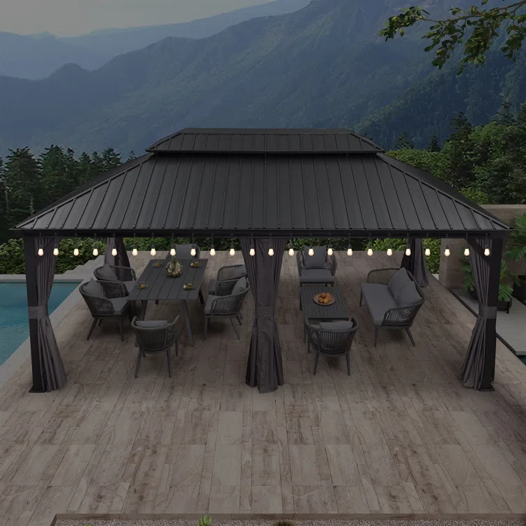 Metal Roof with Light 19 Ft. W x 11 Ft. D Aluminum Patio Gazebo