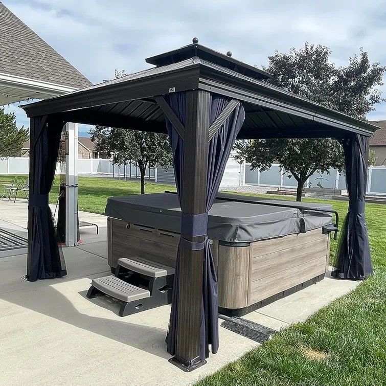 Hardtop Gazebo Metal Roof with Netting and Curtains