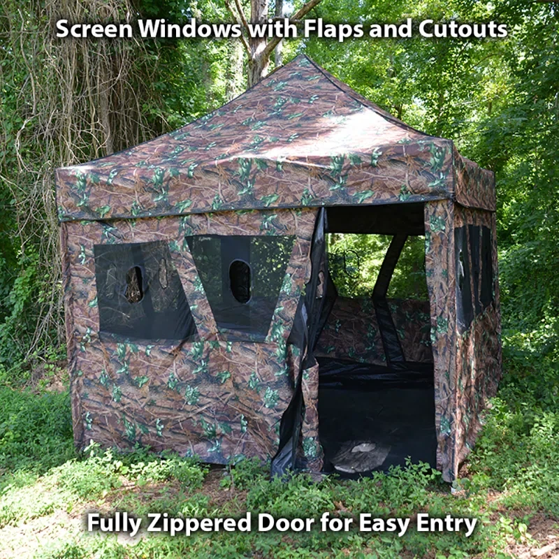 Hunting Blind Instant Pop Up Tent 10ft x 10ft, 1.5in Steel Frame with Guy Ropes and Stakes