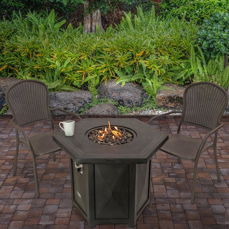 25'' H x 35'' W Stone Propane Outdoor Fire Pit Table with Lid