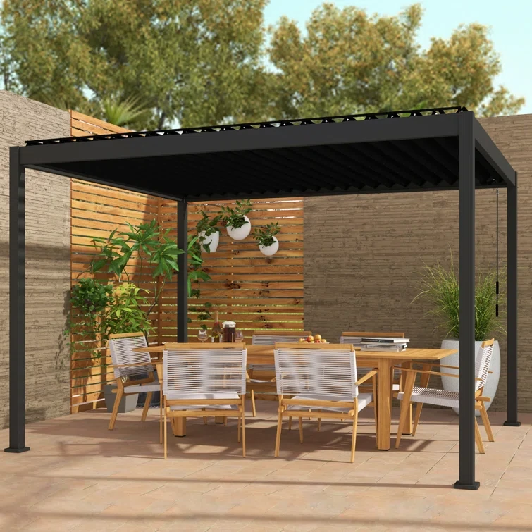 10 ft W x 12 ft D 80/88S Metal Frame Pergola with Adjustable Louver Roof