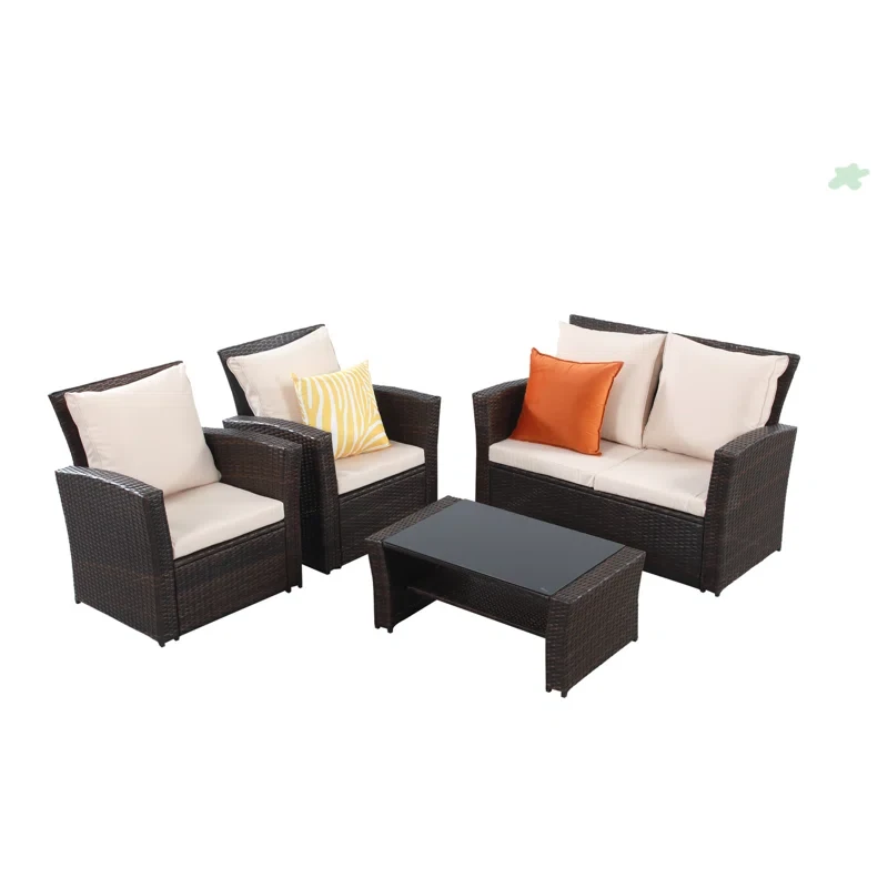 4-Pieces Outdoor Patio Furniture Set PE Rattan Wicker